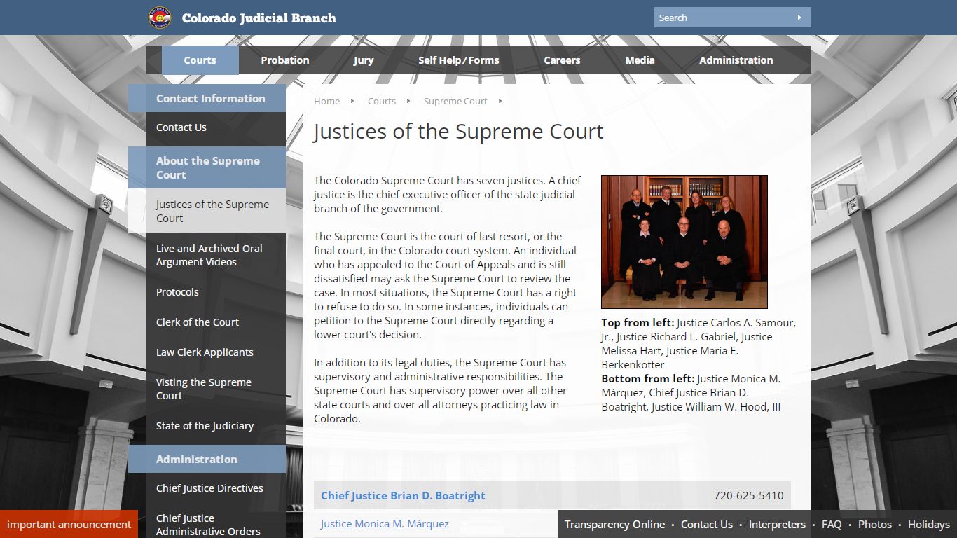 Colorado Judicial Branch - Supreme Court - Justices of the Supreme Court